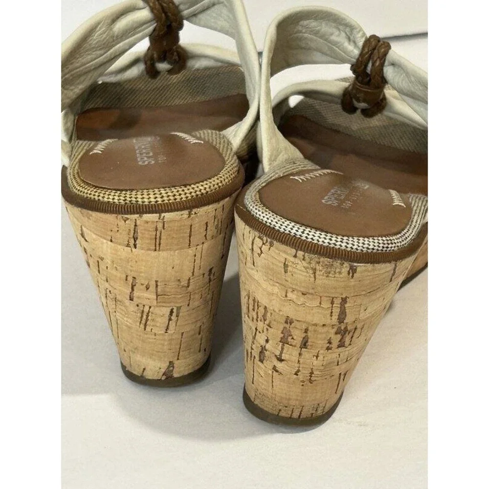 Sperry Top-Sider Womens White Ivory Leather Upper Cork Wedge Sandals Size 9
